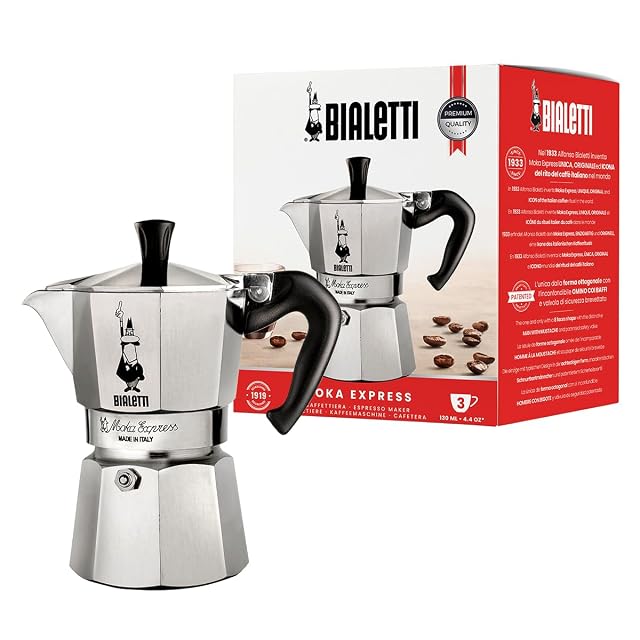 Moka Bialetti Moka Express da 3 tazze in alluminio per piano cottura